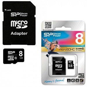 Карта памяти microSDHC 8GB SILICON POWER, 10 Мб/сек (class 1