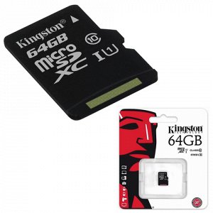 Карта памяти microSDXC 64GB KINGSTON, UHS-I U1, 45 Мб/сек (c