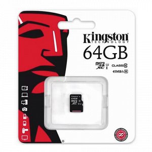 Карта памяти microSDXC 64GB KINGSTON, UHS-I U1, 45 Мб/сек (c