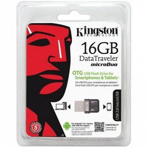 Флэш-диск 16GB KINGSTON DT MicroDuo OTG USB 3.0, черный, DTD