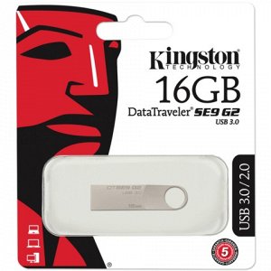 Флэш-диск 16GB KINGSTON DataTraveler SE9 G2 USB 3.0, серебри