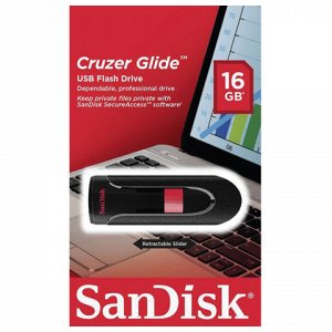 Флэш-диск 16GB SANDISK Cruzer Glide USB 2.0, черный, SDCZ60-