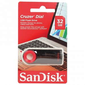 Флэш-диск 32GB SANDISK Cruzer Dial USB 2.0, черно-красный, S