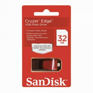 Флэш-диск 32GB SANDISK Cruzer Edge USB 2.0, черный, SDCZ51-0