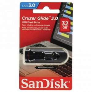 Флэш-диск 32GB SANDISK Cruzer Glide USB 3.0, черный, SDCZ600