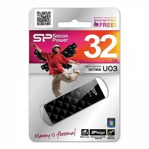 Флэш-диск 32GB SILICON POWER Ultima U03 USB 2.0, черный, SP0