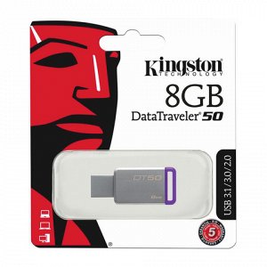 Флэш-диск 8GB KINGSTON DataTraveler 50 USB 3.0, металл. корп