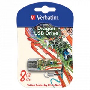 Флэш-диск 8GB VERBATIM Mini Tattoo Edition Dragon USB 2.0, б