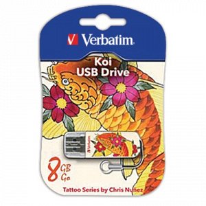 Флэш-диск 8GB VERBATIM Mini Tattoo Edition KOI FISH USB 2.0,