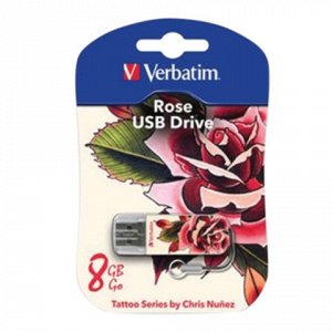 Флэш-диск 8GB VERBATIM Mini Tattoo Edition Rose USB 2.0, бел