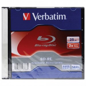 Диск BD-RЕ (Blu-ray) VERBATIM 25Gb 2x Slim Case 43615