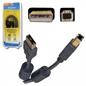 Кабель USB 2.0 AM-BM 1,8м DEFENDER, 2 фильтра, для подключен