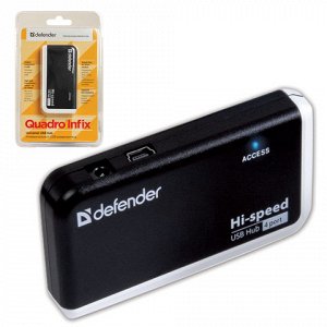 Хаб DEFENDER QUADRO INFIX, USB 2.0, 4 порта, порт для питани
