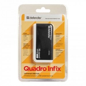 Хаб DEFENDER QUADRO INFIX, USB 2.0, 4 порта, порт для питани