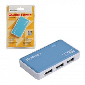 Хаб DEFENDER QUADRO POWER, USB 2.0, 4 порта, порт для питани