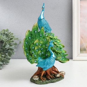Сувенир полистоун "Два голубых павлина с зелёными хвостами" 19х9х25,5 см