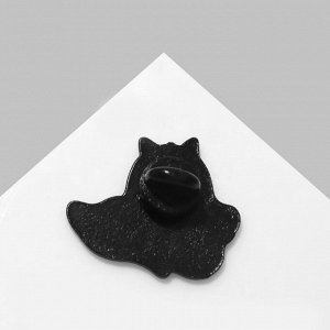 Значок "Привидение" котёнок, цвет чёрно-белый в чёрном металле