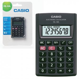 Калькулятор CASIO карманный HL-4A-S, 8 разрядов, питание от