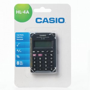 Калькулятор CASIO карманный HL-4A-S, 8 разрядов, питание от