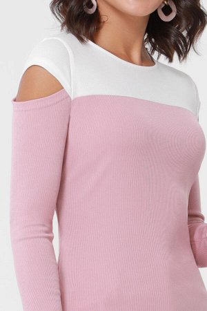 Блузка бело-розовая с вырезом на плечах