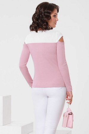 Блузка бело-розовая с вырезом на плечах