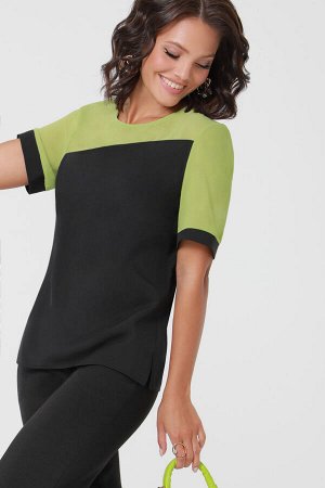 Блузка черно-зеленая с коротким рукавом