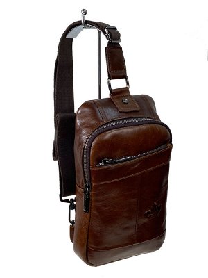 Мужская сумка слинг из натуральной кожи цвет коричневый