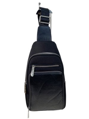 Комбинированная мужская сумка слинг из натуральной кожи и текстиля цвет черный