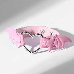 Браслет кожа «Летучая мышь», цвет розовый в серебре