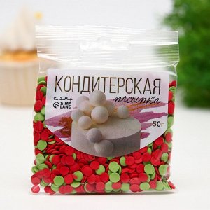 Посыпка сахарная декоративная Конфетти (красное, зеленое), 50 гр