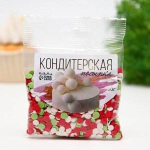 Посыпка сахарная декоративная Конфетти (красное, белое, зеленое), 50 гр
