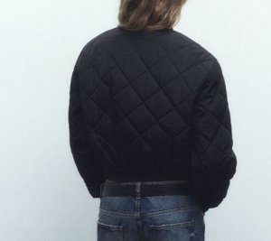 Укороченная стеганая куртка-бомбер, черный | 3046/227