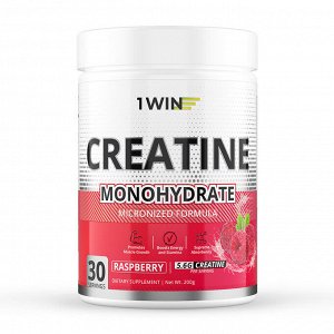1WIN / Креатин моногидрат, Creatine Monohydrate, Вкус Малина, Банка 200 гр. 30 порций.