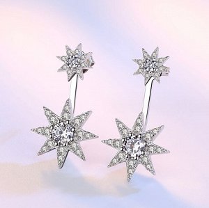 Серьги гвоздики звезды со стразами стерлинговое серебро