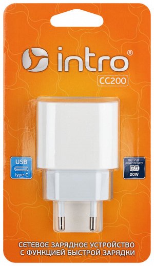 Сетевое зарядное устройство Type-C Intro CC200 быстрая зарядка PD 20W белая