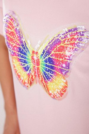 Платье-туника  персик бабочка