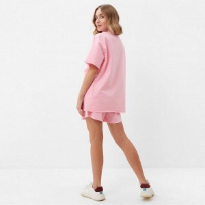 Комплект женский (футболка, шорты) MINAKU: Casual Collection, светло-розовый