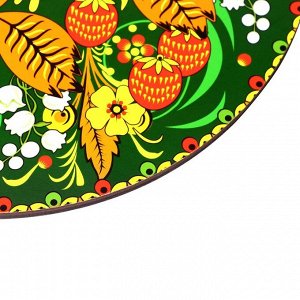 Доска разделочная и сервировочная круглая кухонная "Хохломская роспись", 26,5 см