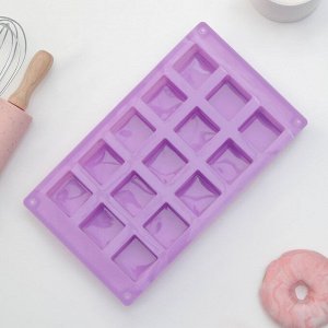 Форма силиконовая для выпечки Доляна «Фигуры.Куб», 26x15x3,2 см, 15 ячеек (3,4x3,4см), цвет фиолетовый