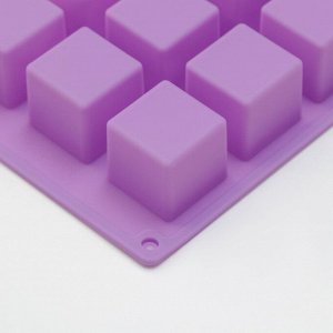 Форма силиконовая для выпечки Доляна «Фигуры.Куб», 26x15x3,2 см, 15 ячеек (3,4x3,4см), цвет фиолетовый