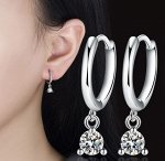 Серьги колечки со стразом стерлинговое серебро