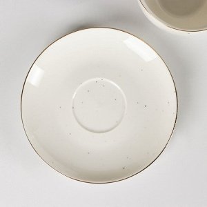 Чайная пара фарфоровая Доляна «Млечный путь», 2 предмета: чашка 220 мл, блюдце d=13,5 см, цвет белый в крапинку