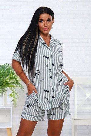 Пижама с шортами, зеленый (943-2)