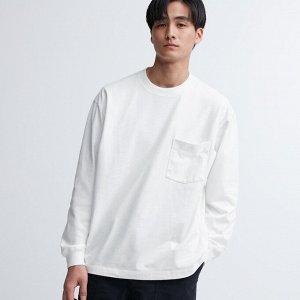 UNIQLO - лонгслив с круглым вырезом из хлопка - 00 WHITE