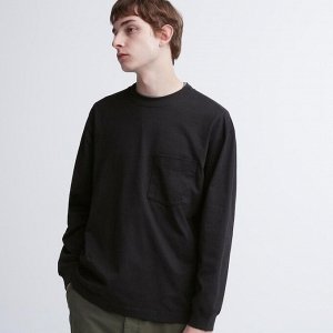 UNIQLO - лонгслив с круглым вырезом из хлопка - 09 BLACK