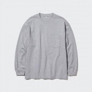 UNIQLO - лонгслив с круглым вырезом из хлопка - 00 WHITE