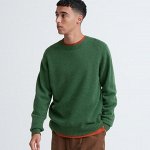 UNIQLO - Премиальный свитер из овечьей шерсти с круглым вырезом - 52 GREEN
