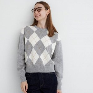 UNIQLO — премиальный свитер с круглым вырезом из овечьей шерсти - 02 LIGHT GRAY