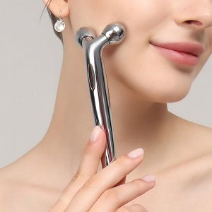 Массажёр для лица и зоны декольте, 2 шара, 14,3х4,5 см, цвет серебристый