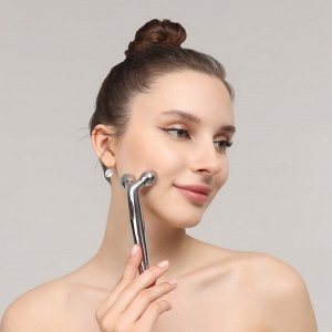 Массажёр для лица и зоны декольте, 2 шара, 14,3х4,5 см, цвет серебристый